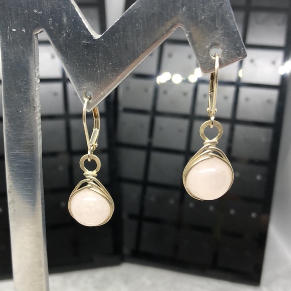 Sterling silver 925  round quartz stone gemstone earrings dangle drop elegant. - Picture 1 of 4